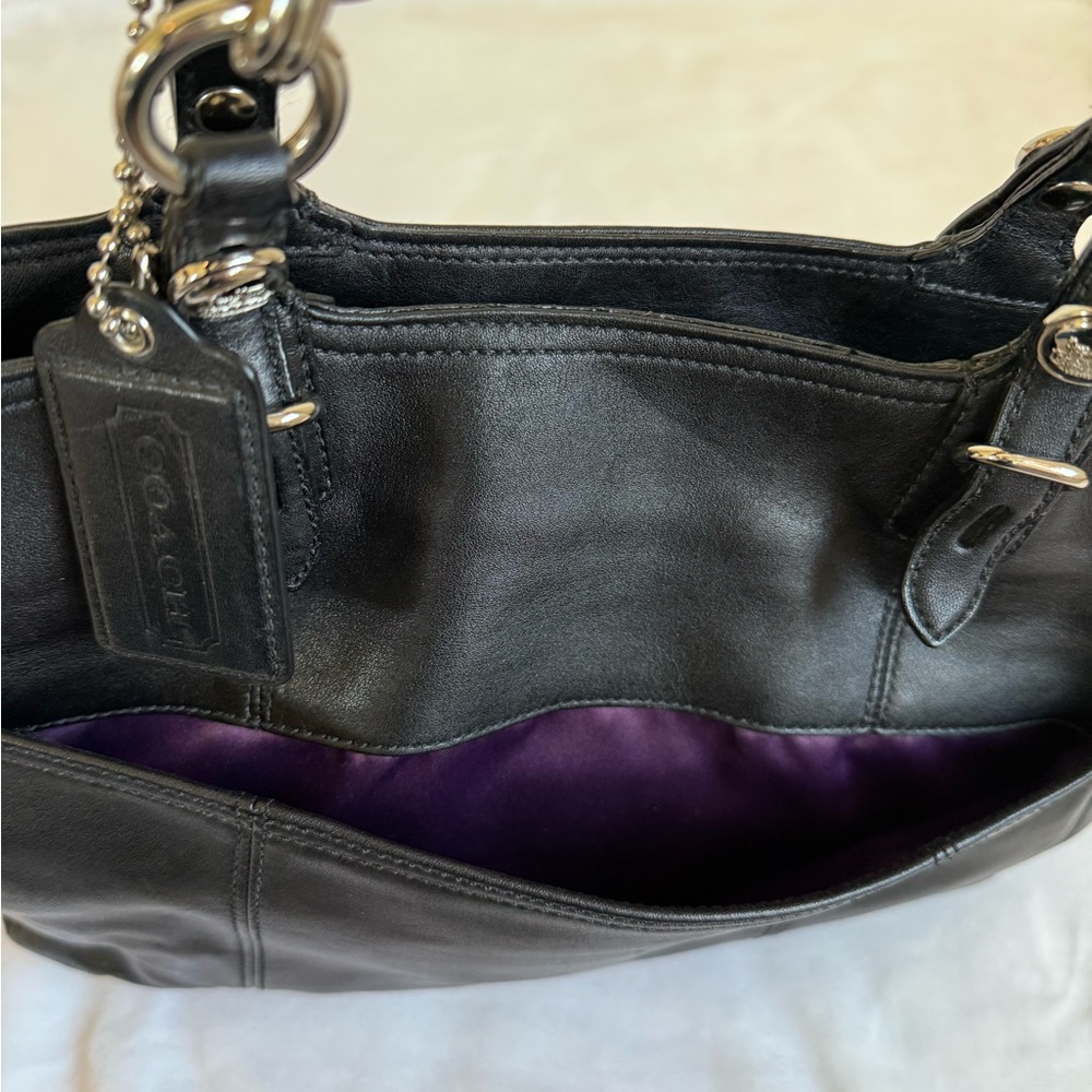 Coach Black Leather Tote Bag with Silver accents - Picture 3 of 7